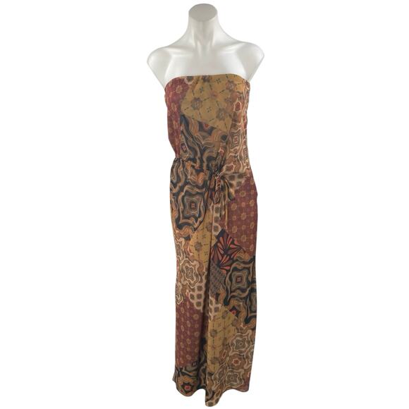 MISA Los Angeles Mariah Multicolor Floral Strapless Ruched Midi Tube Dress Sz S - Picture 1 of 5